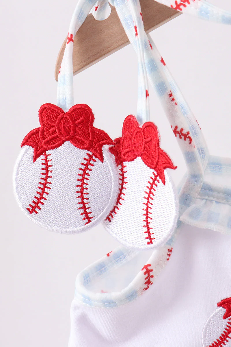Baseball applique ruffle gingham dress - Image 3