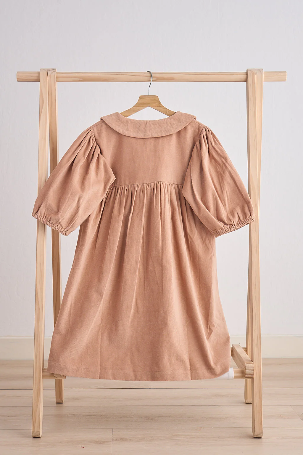 Beige floral embroidery velveteen girl dress - Image 3