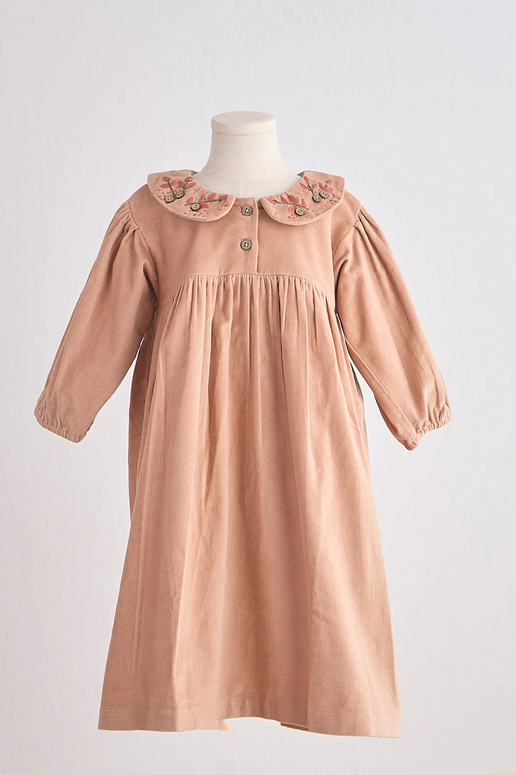 Beige floral embroidery velveteen girl dress - Image 4