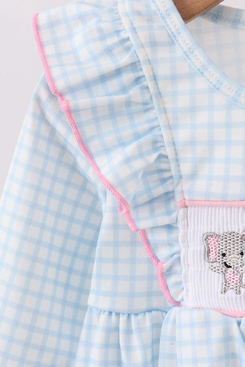 Blue animal smocked ruffle bloomer set - Image 2