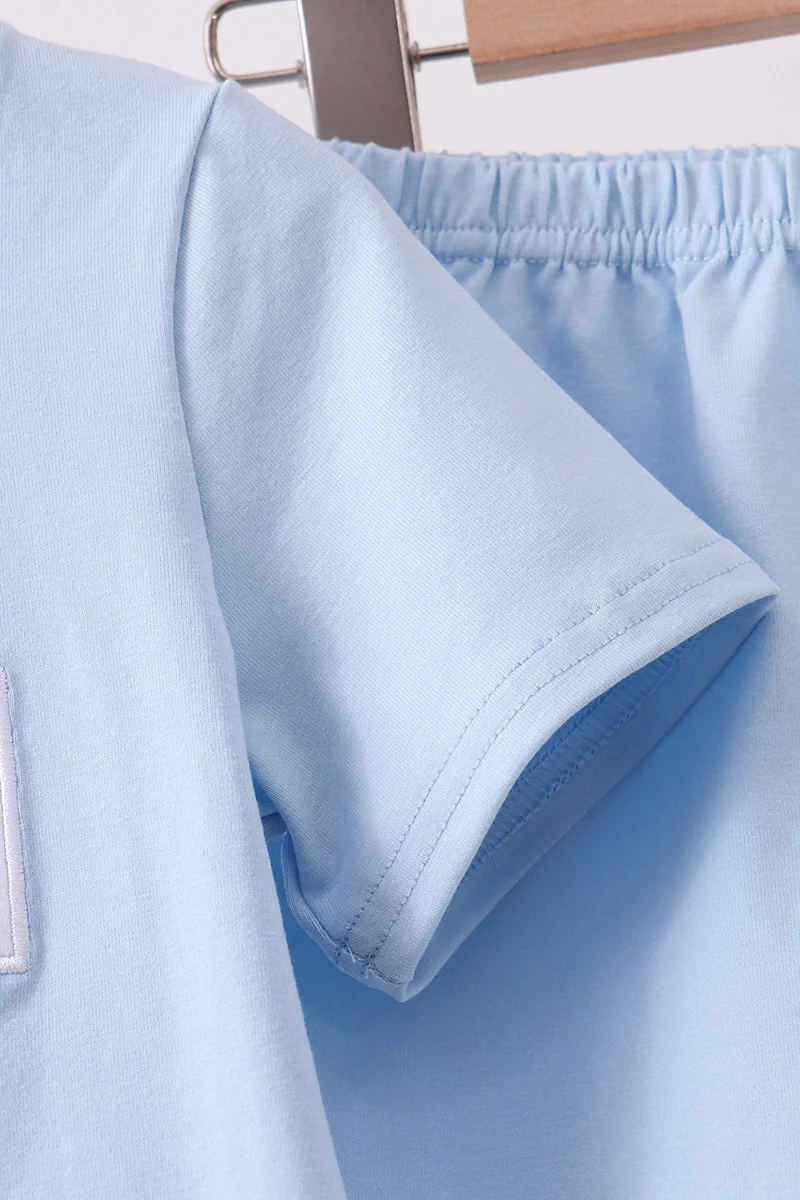 Blue big brother embroidery shorts set - Image 4