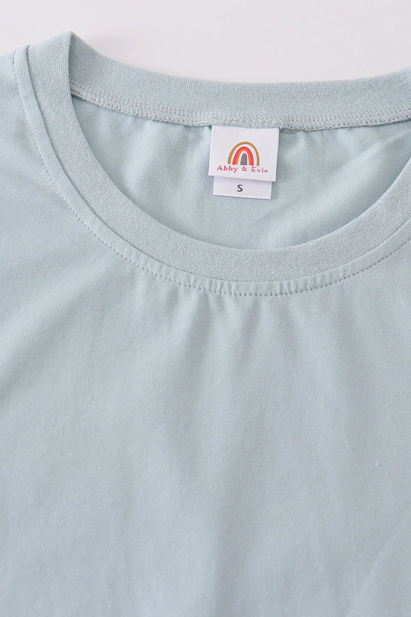 Blue blank basic t-shirt Adult Kids and baby bubble - Image 14