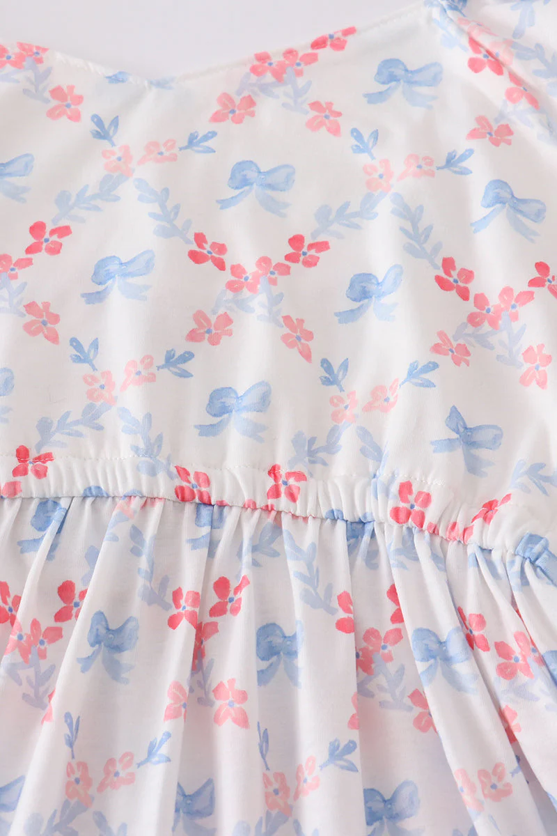 Blue bow lattice print mom&me dress - Image 3