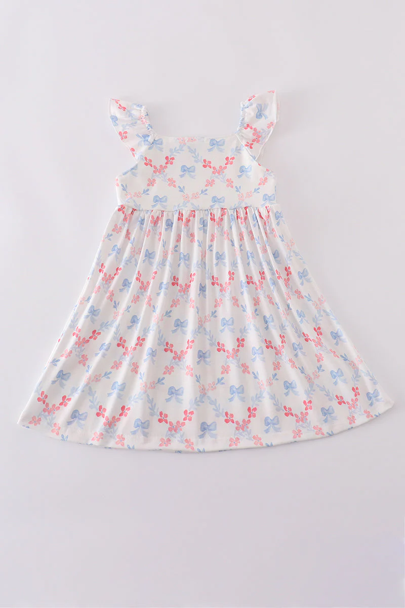 Blue bow lattice print mom&me dress - Image 8