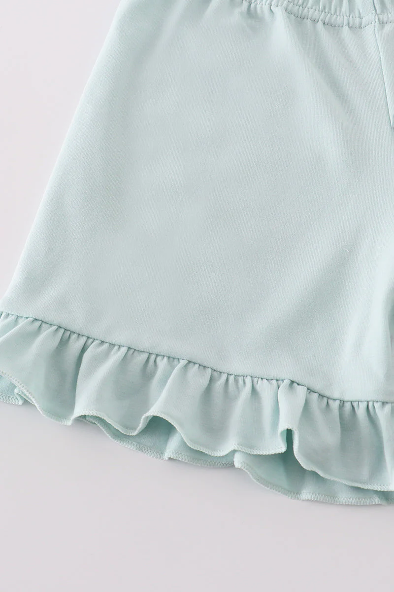 Blue bow pearl smocked ruffle shorts set - Image 4