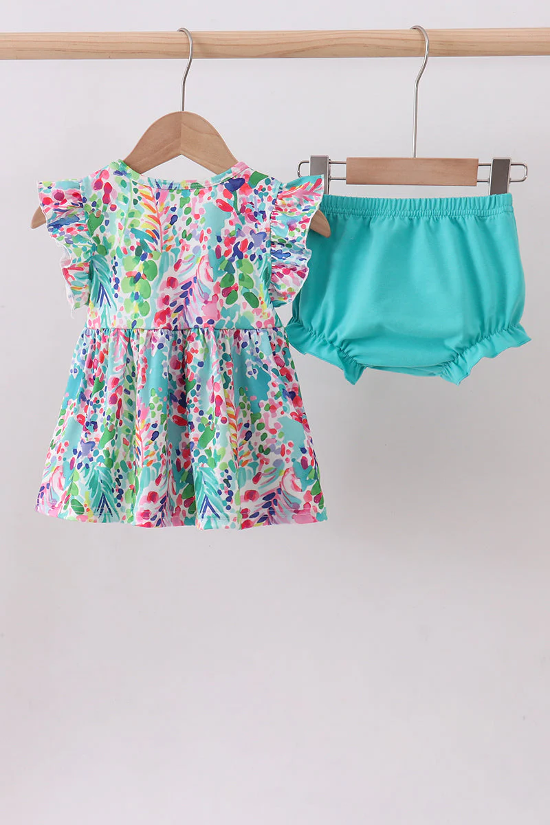 Blue bright floral ruffle bloomer set - Image 4