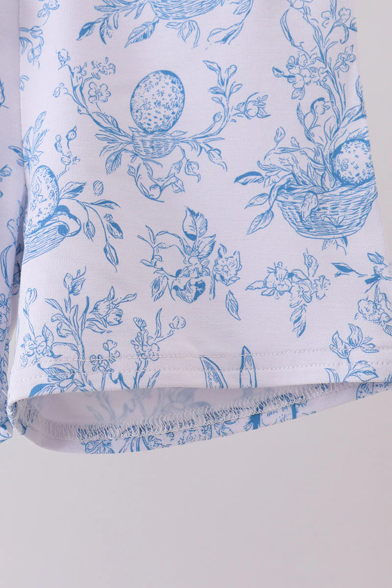 Blue bunny egg bamboo pajama shorts set - Image 3