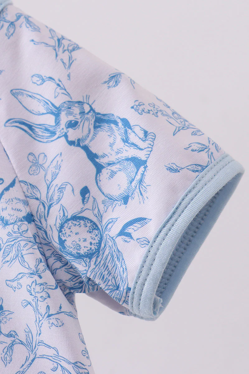 Blue bunny egg bamboo romper - Image 2