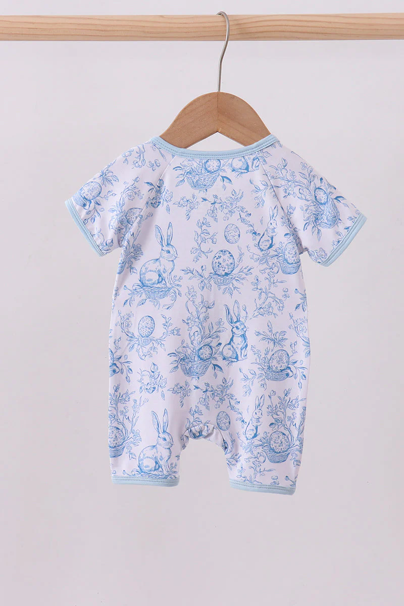 Blue bunny egg bamboo romper - Image 5