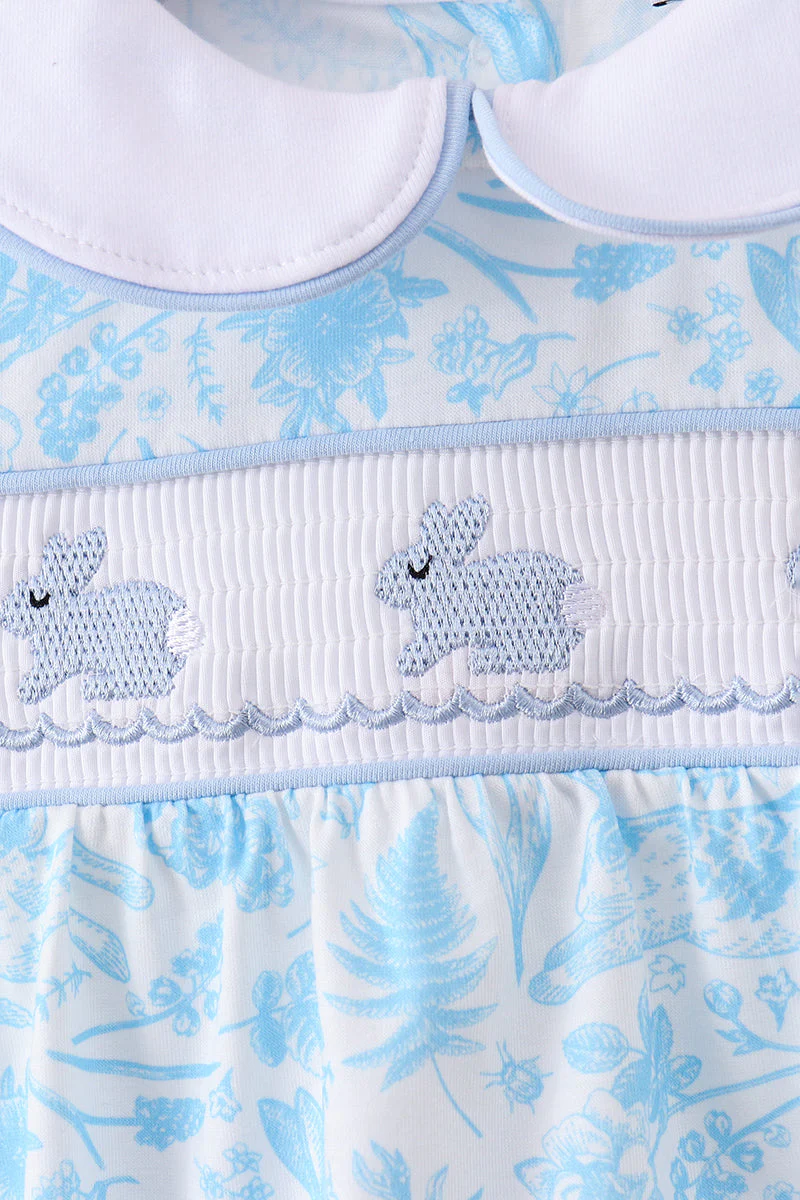 Blue bunny smocked peter pan collar bubble - Image 2