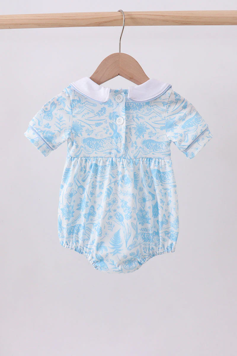 Blue bunny smocked peter pan collar bubble - Image 5