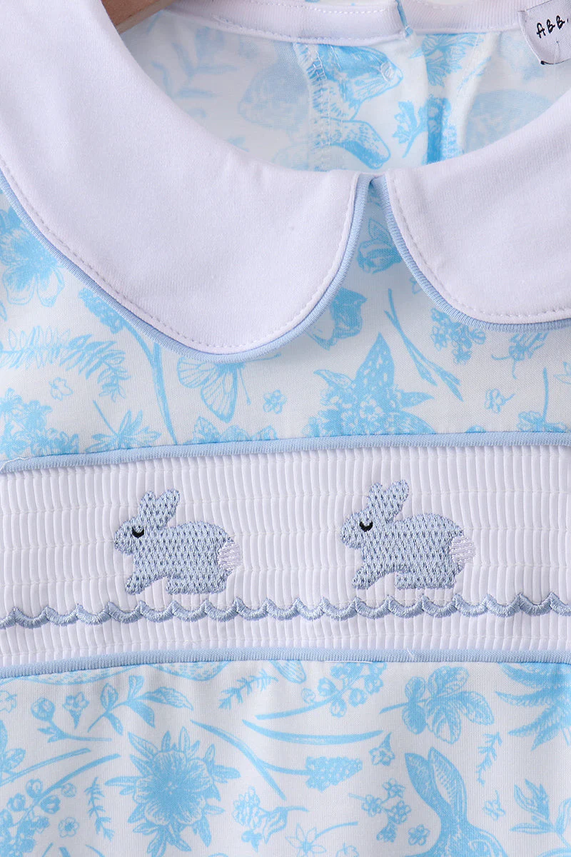 Blue bunny smocked peter pan collar shorts set - Image 2