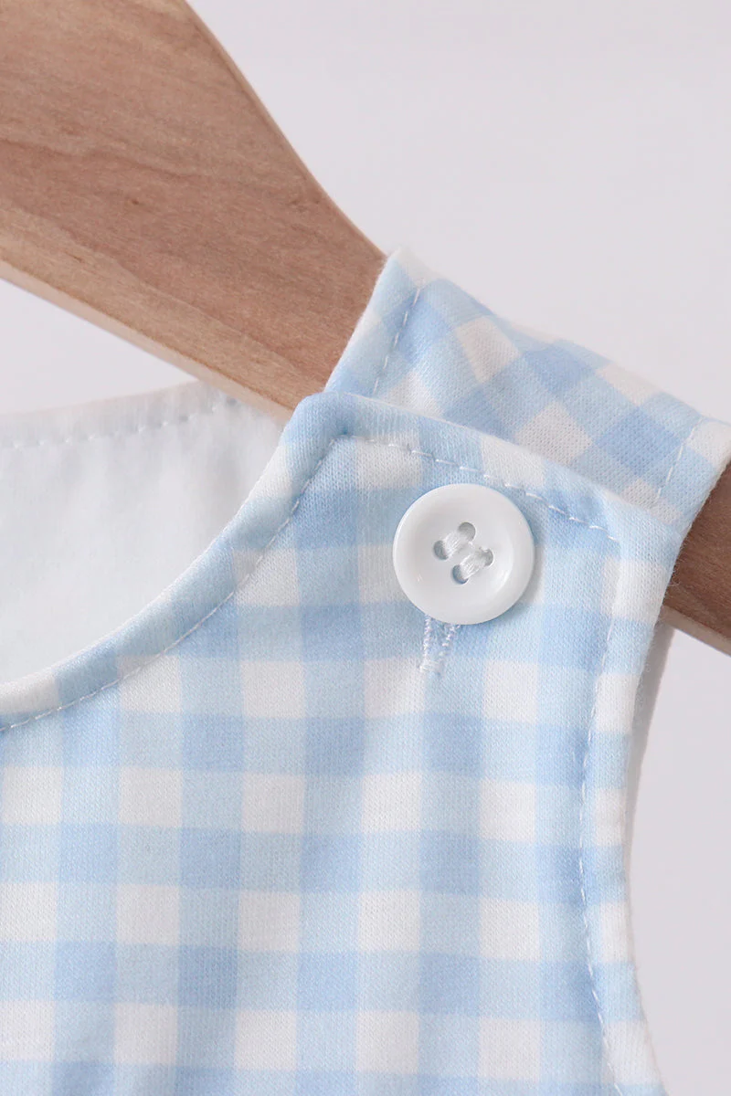 Blue character embroidery gingham jonjon - Image 3