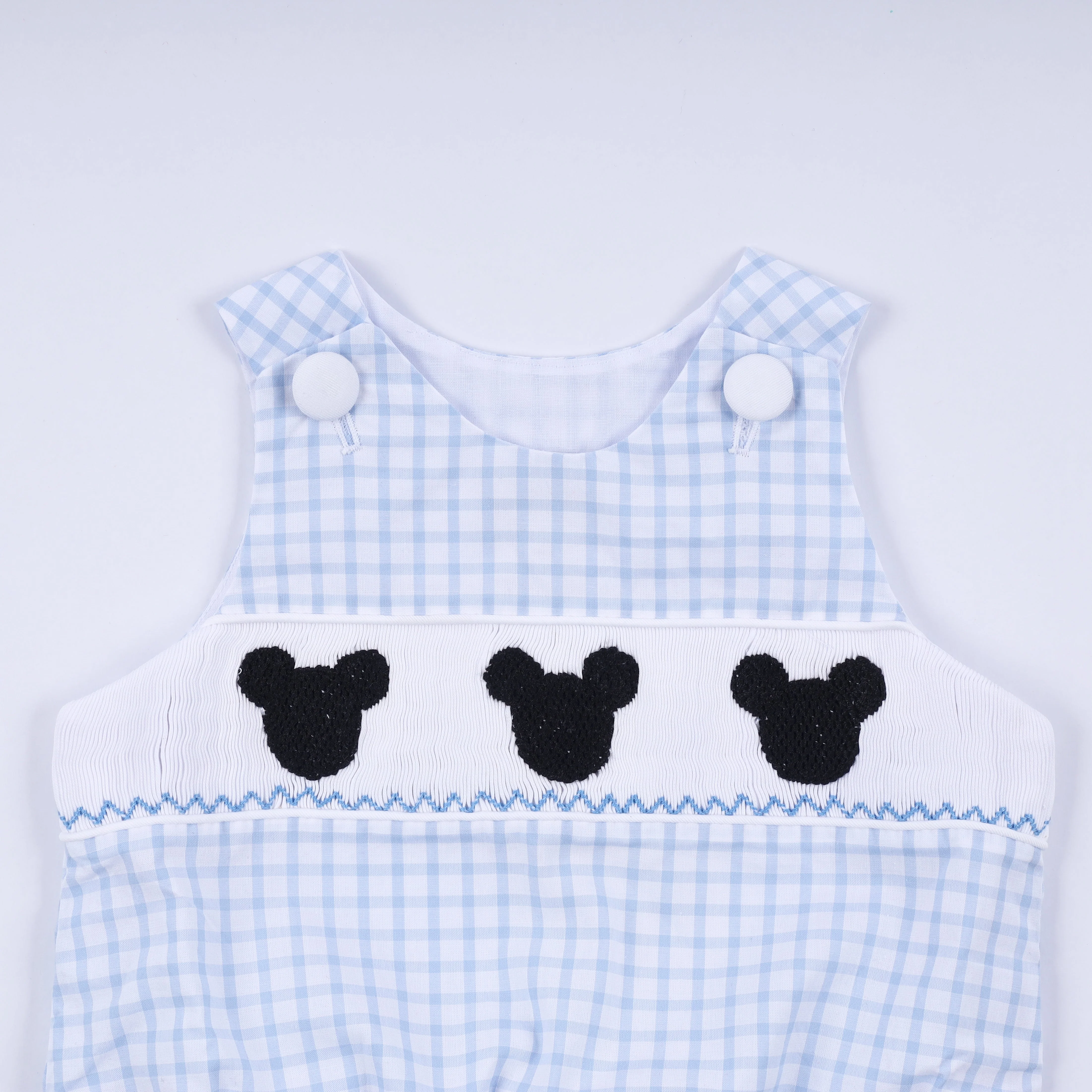 Blue character hand smocked gingham bubble - Image 2
