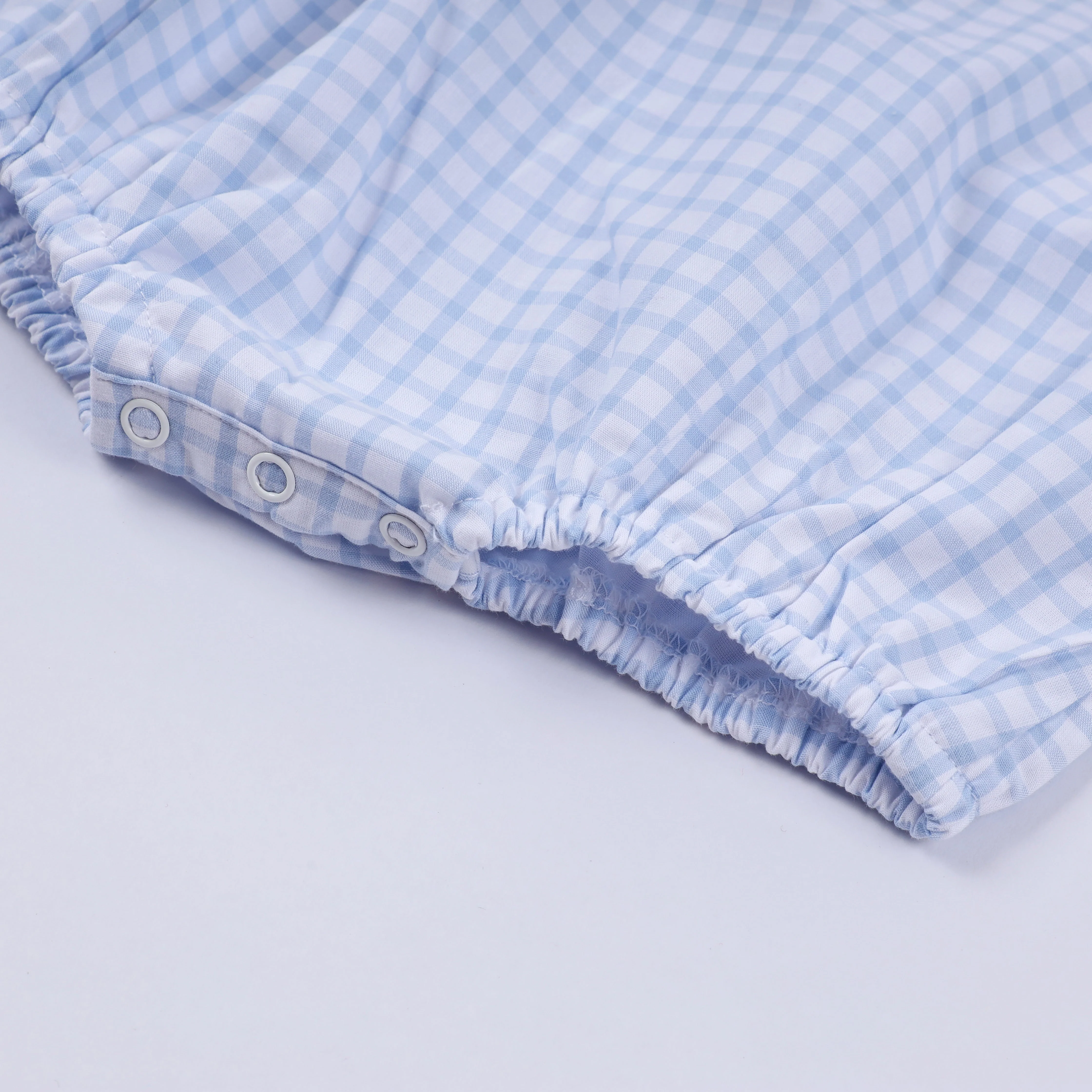 Blue character hand smocked gingham bubble - Image 4