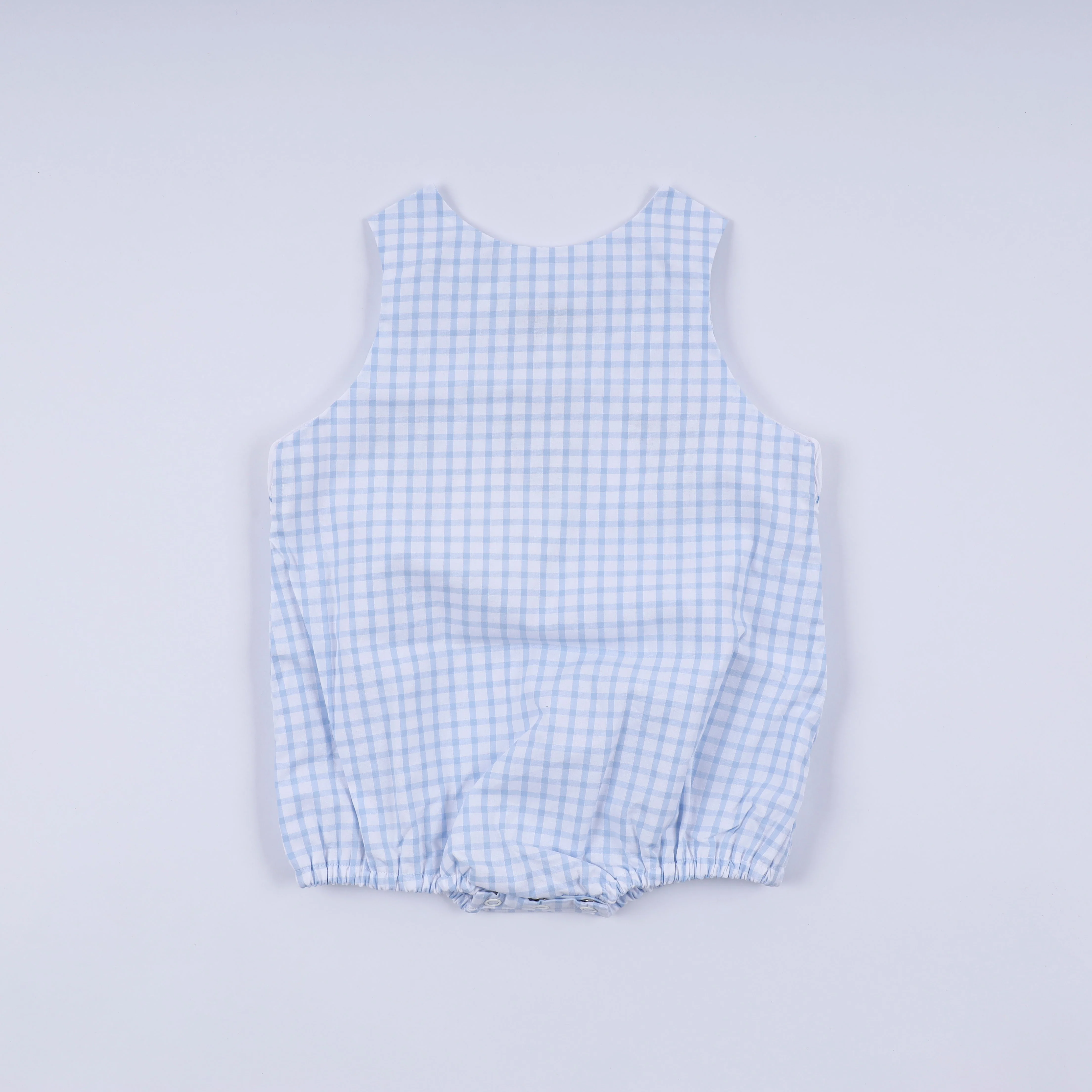 Blue character hand smocked gingham bubble - Image 7
