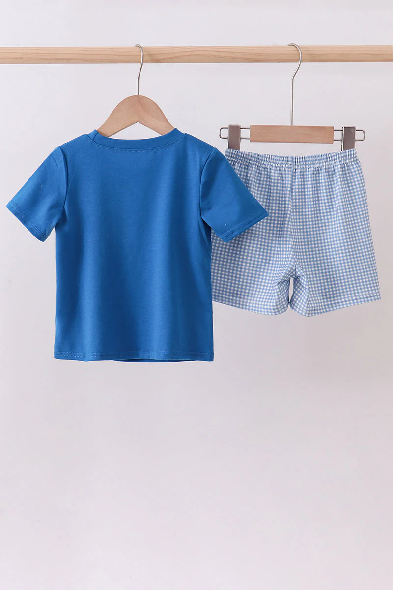 Blue character smocked gingham shorts set - Image 5