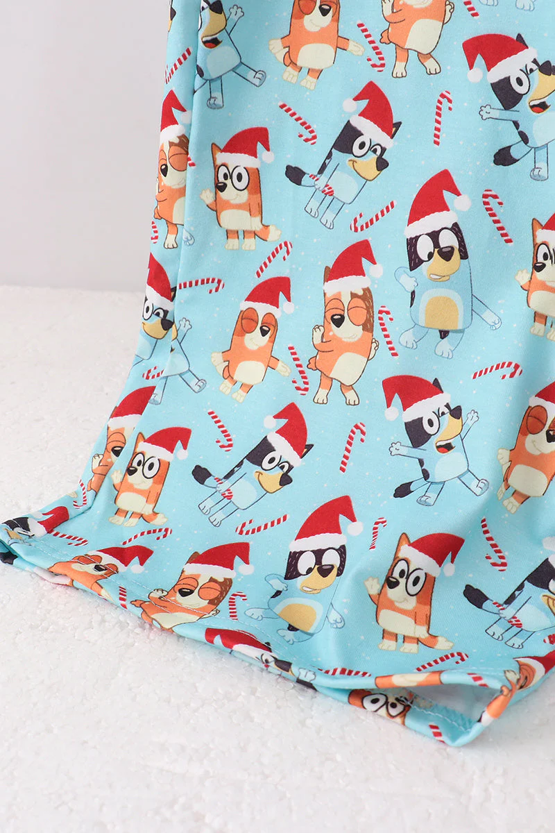 Blue christmas character print mom pajamas pants - Image 3