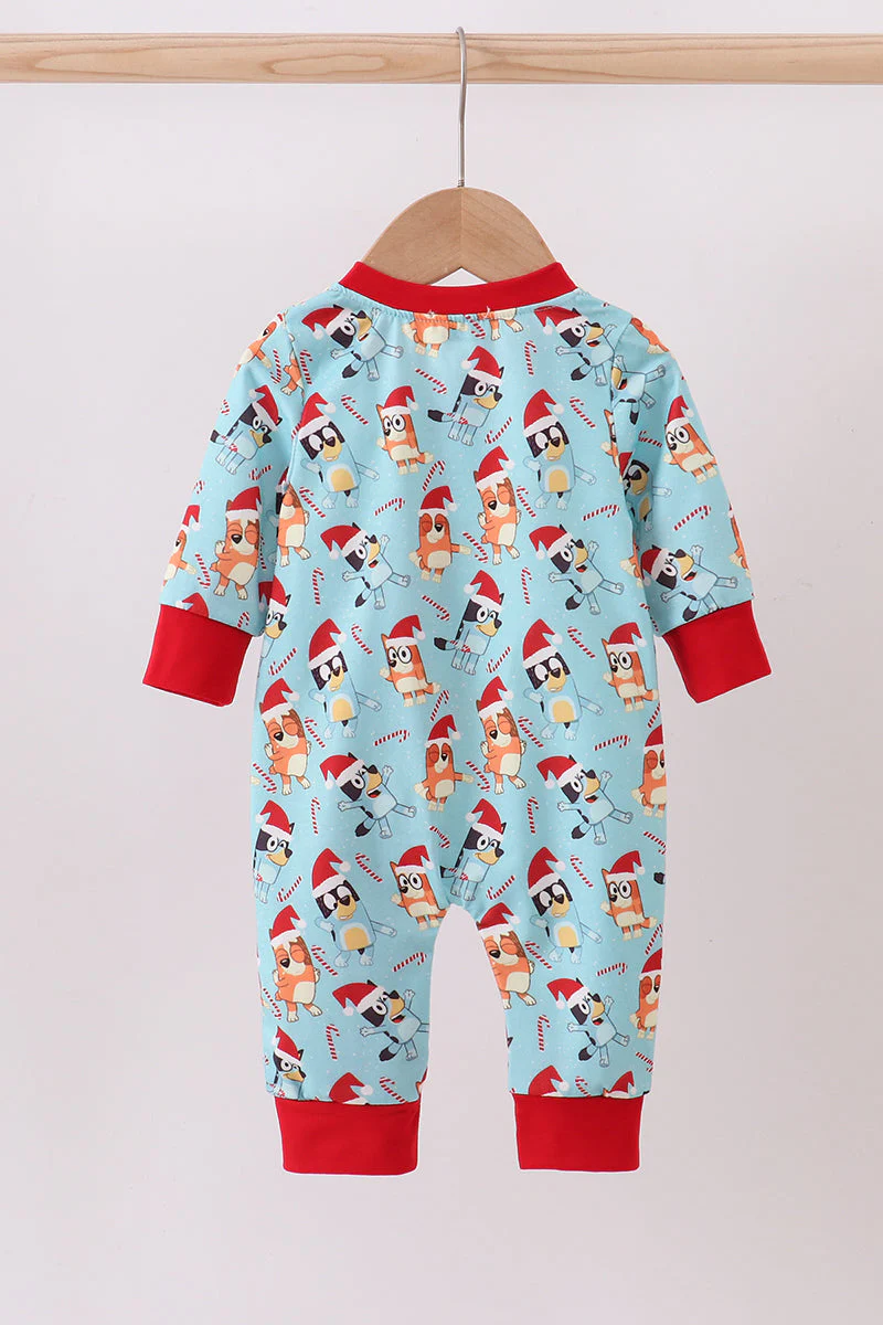 Blue christmas character print ruffle romper - Image 4