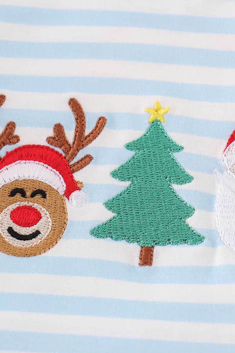 Blue christmas santa reindeer tree embroidery boy bubble - Image 3