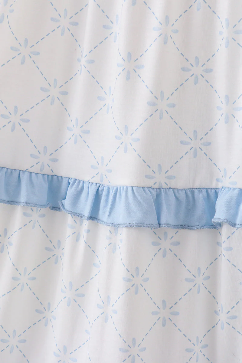Blue classic lattice charm smocked mom tiered dress - Image 3