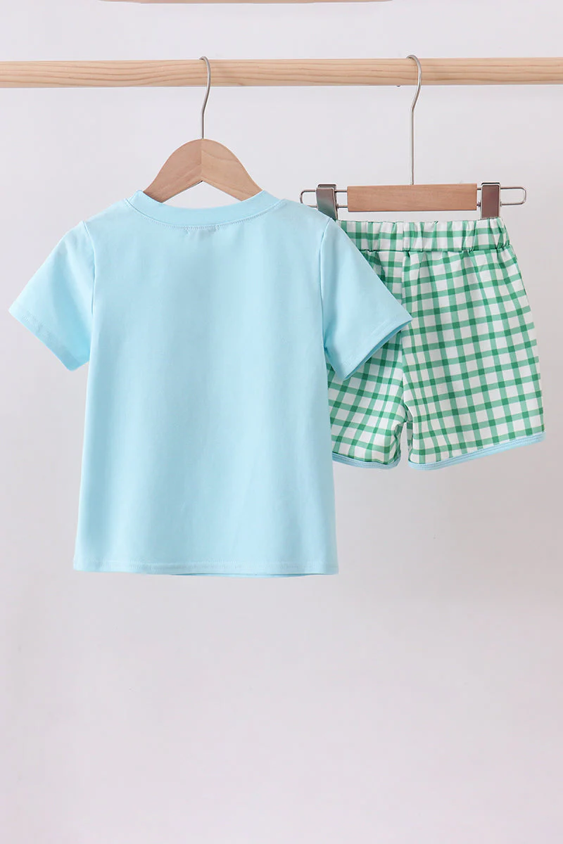 Blue clover applique shorts set - Image 5