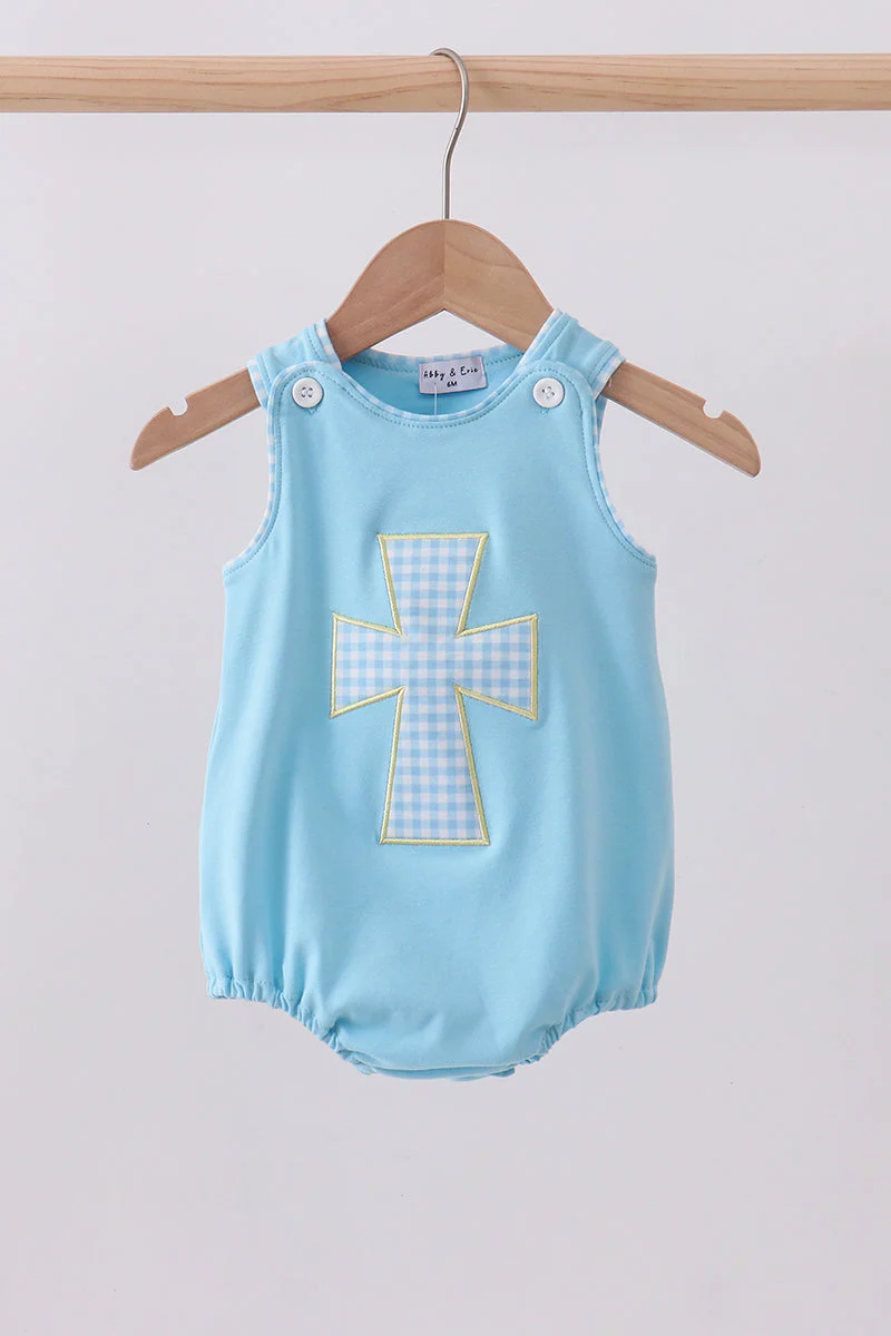 Blue cross applique top