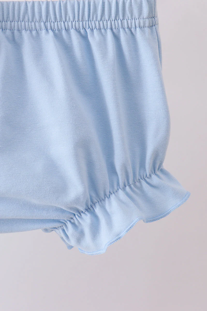 Blue cross bow embroidery ruffle gingham bloomer set - Image 3