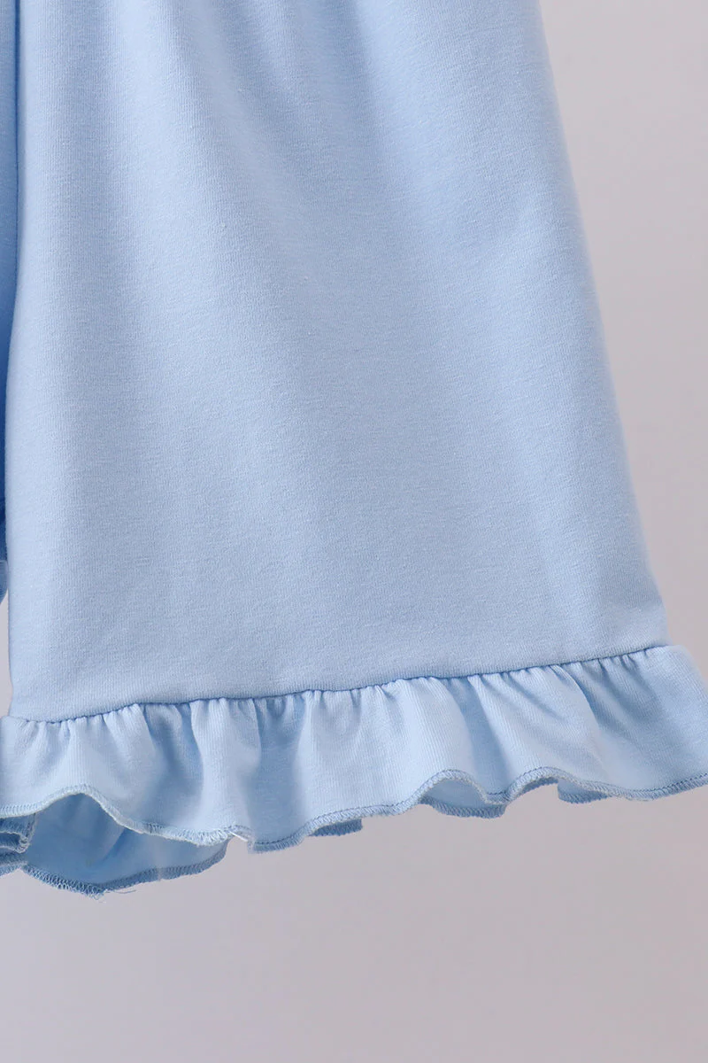Blue cross bow embroidery ruffle gingham shorts set - Image 5