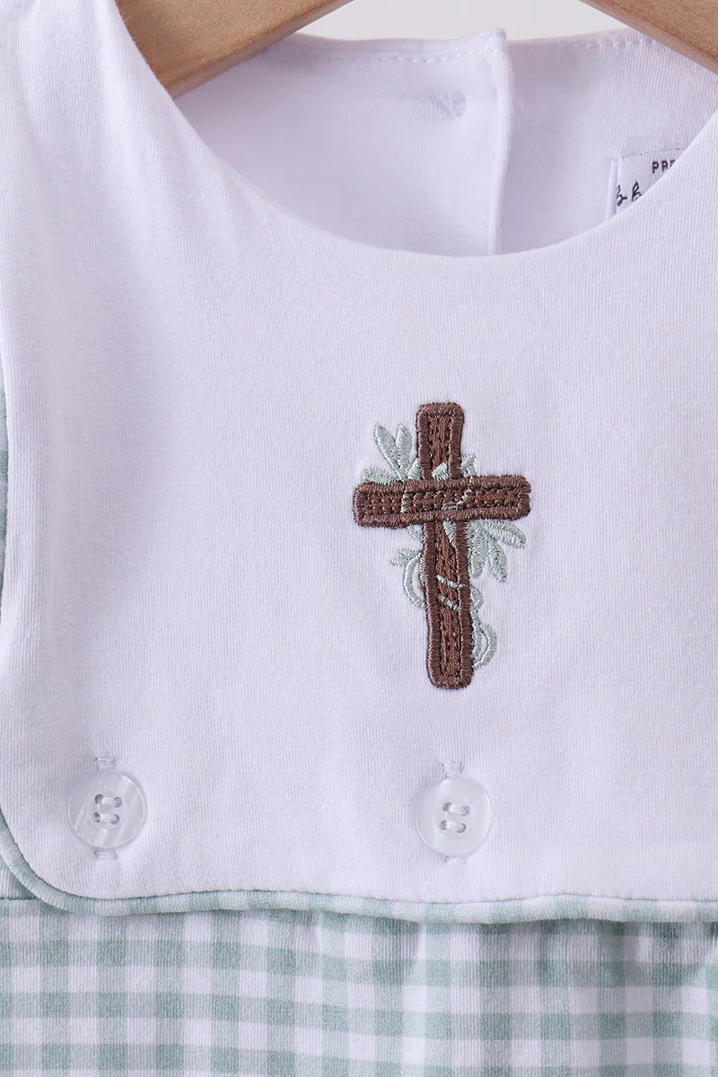 Blue cross embroidery gingham jonjon - Image 2