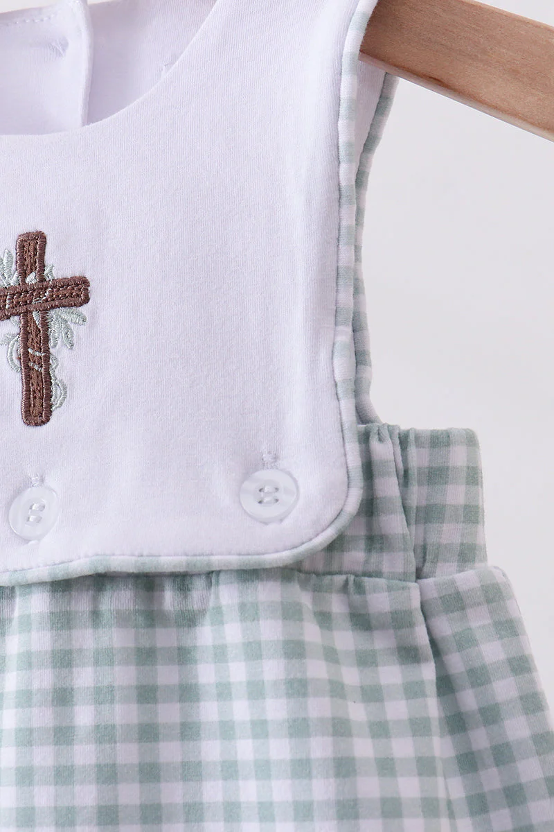Blue cross embroidery gingham jonjon - Image 4