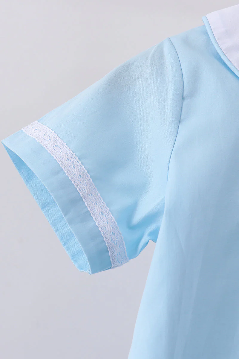Blue cross embroidery shorts set - Image 4