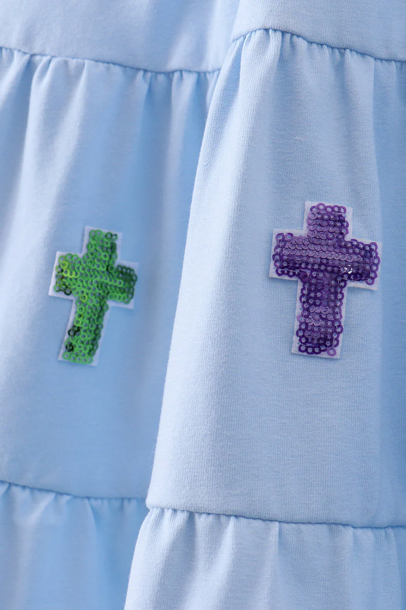 Blue cross sequin tiered dress - Image 3
