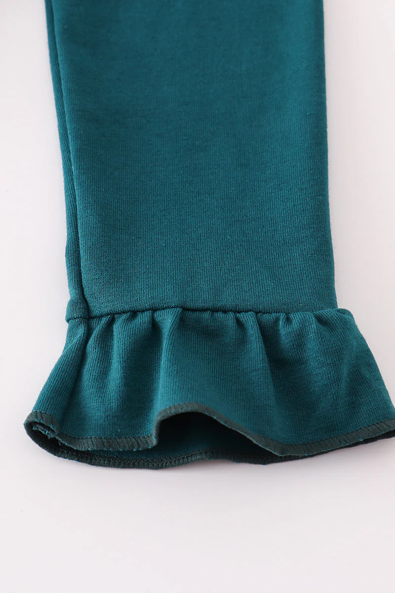 Blue dinosaur embroidery plaid ruffle pants set - Image 3