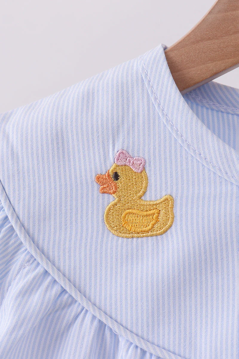 Blue duck embroidery stripe ruffle dress - Image 2