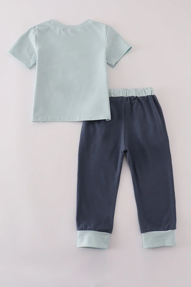 Blue embroidery pants set - Image 5