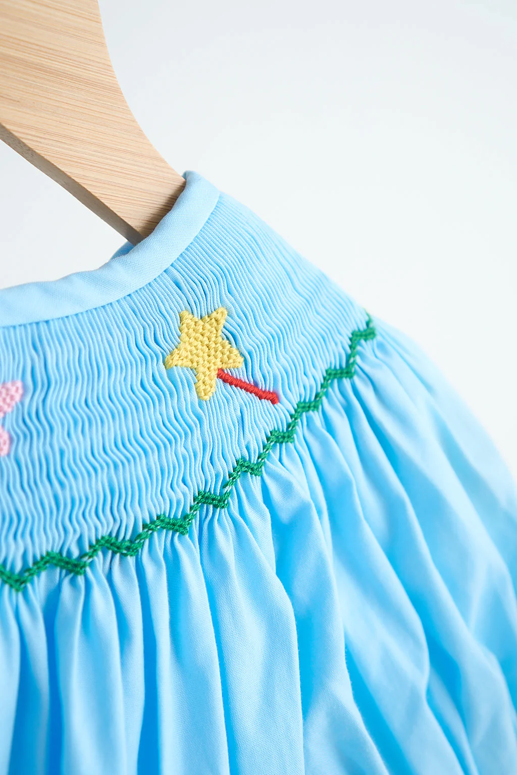 Blue fairy hand smocked gingham girl romper - Image 3