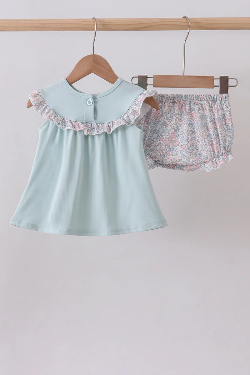 Blue floral bunny applique bloomer set - Image 5