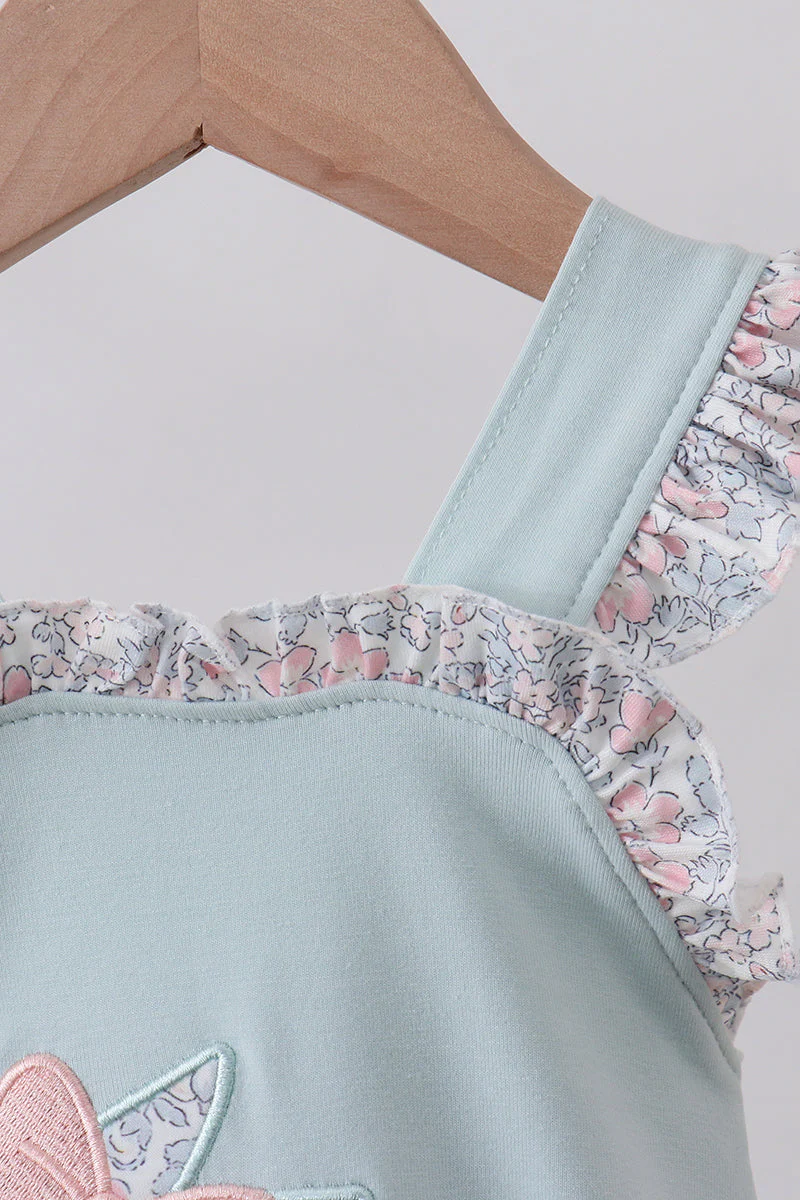 Blue floral bunny applique ruffle bubble - Image 4