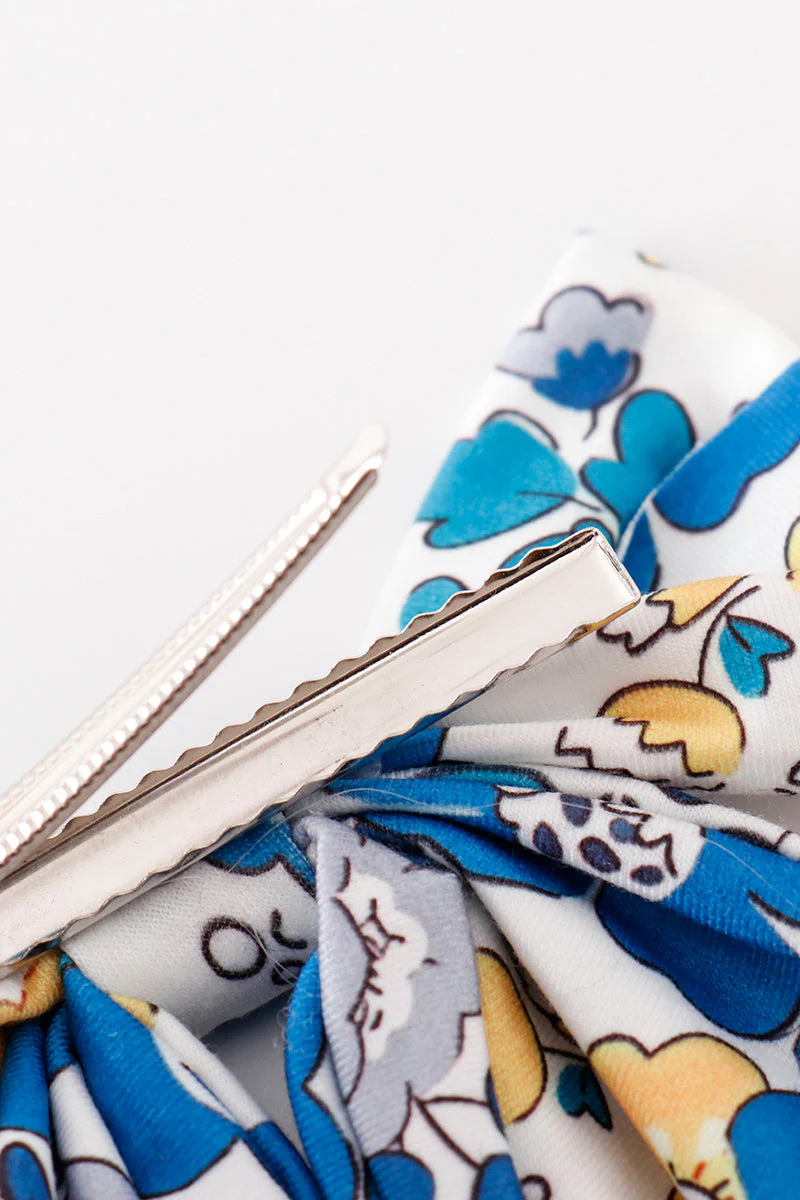 Blue floral print hair sailor bow - Image 4
