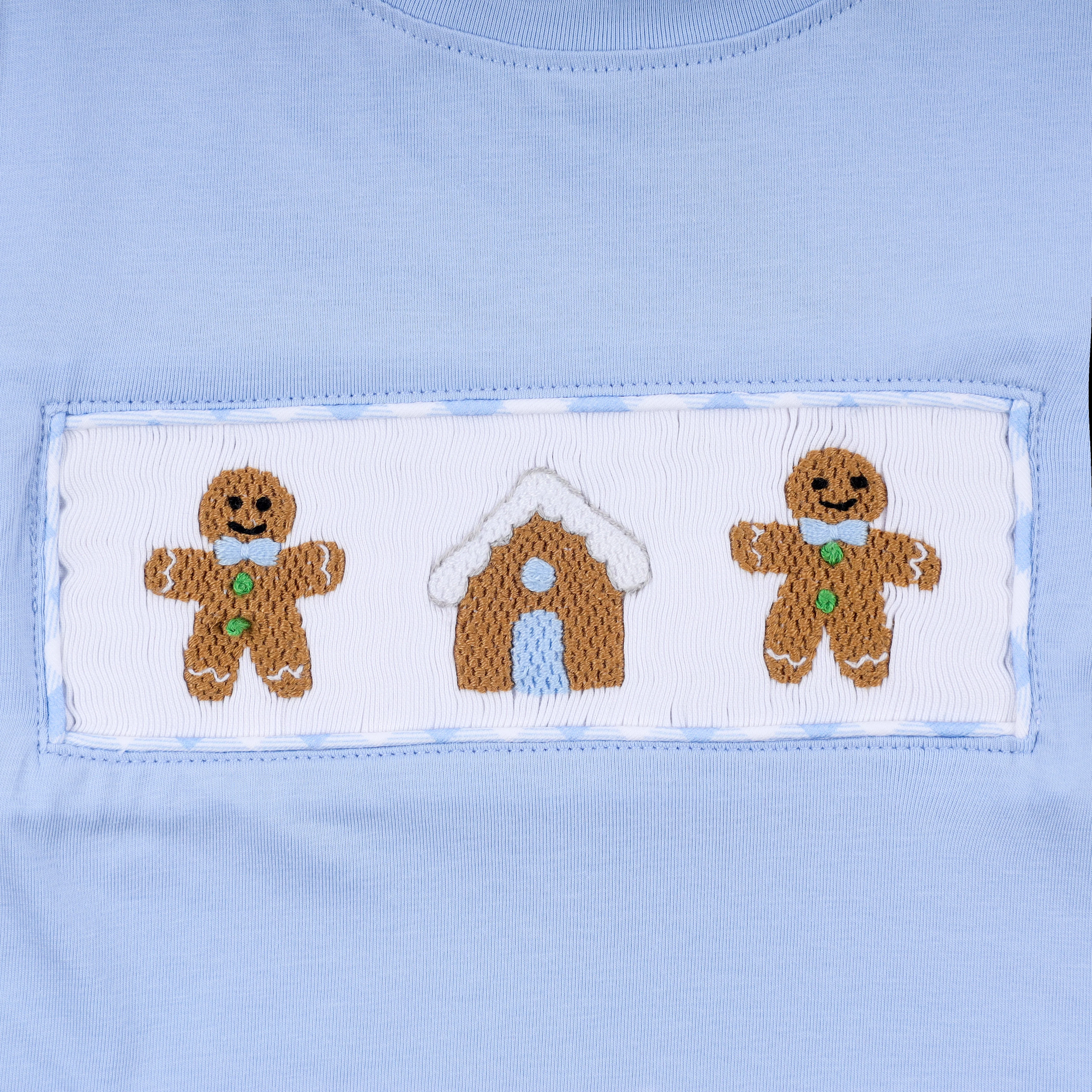 Blue gingerbread hand smocked gingham pants set - Image 3