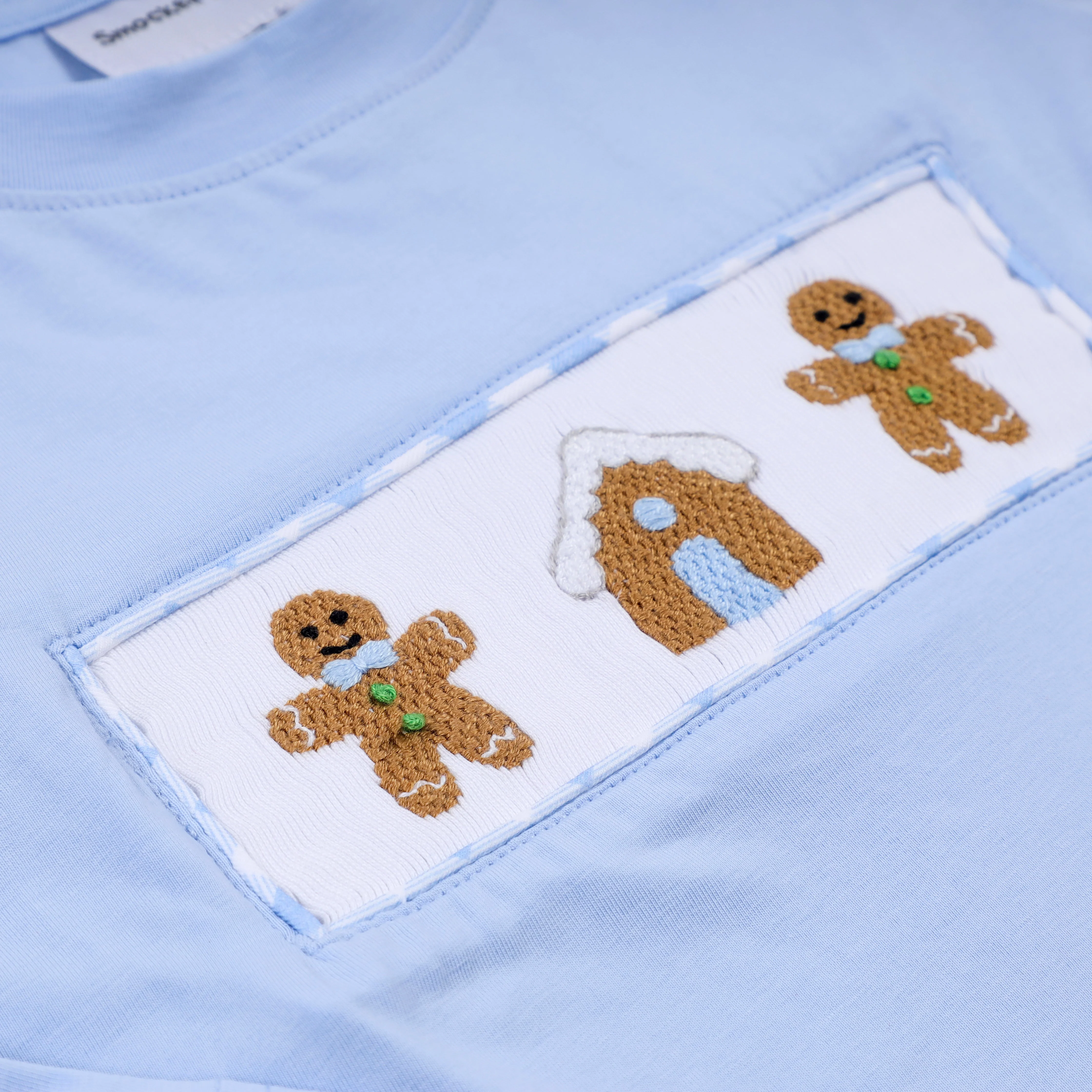 Blue gingerbread hand smocked gingham pants set - Image 4