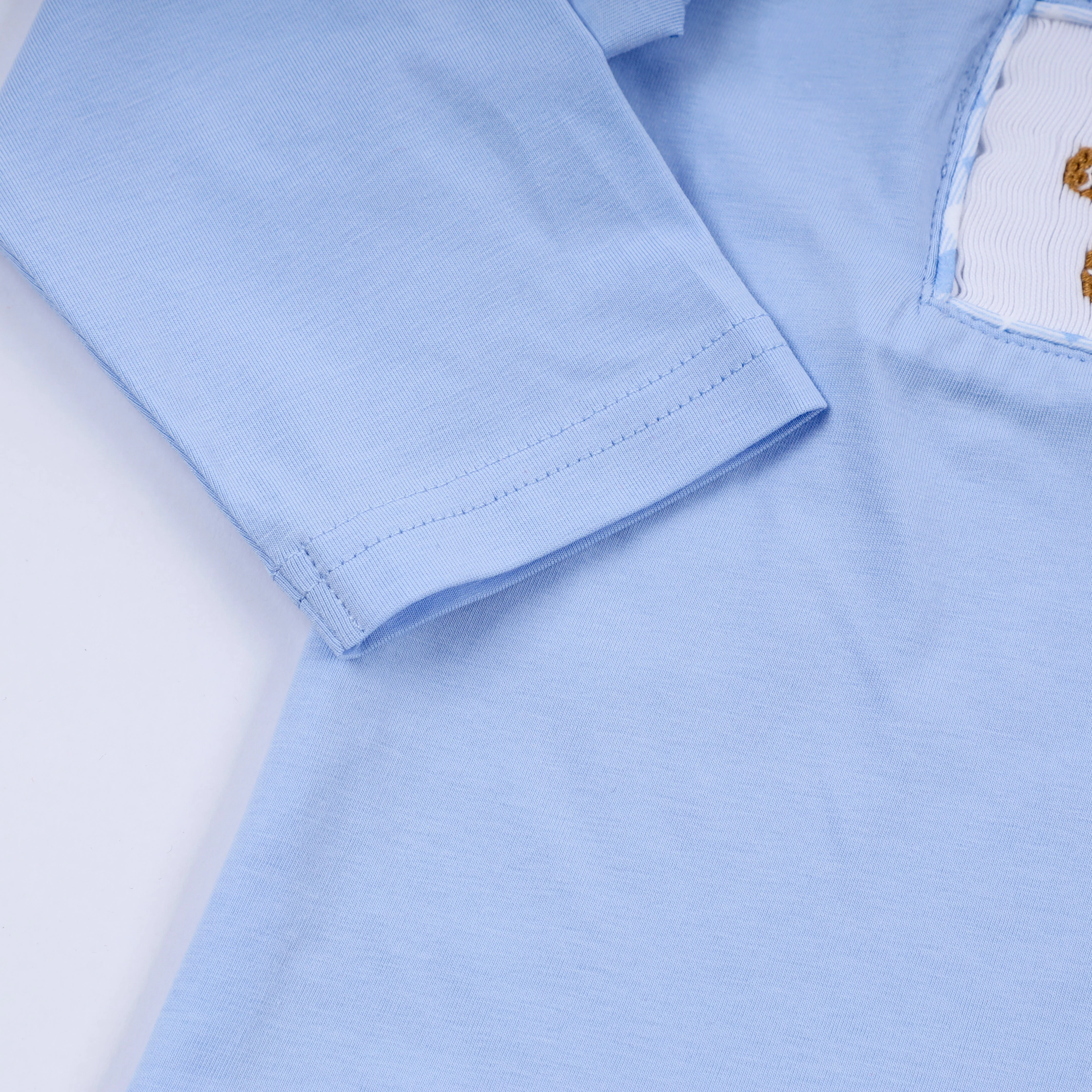 Blue gingerbread hand smocked gingham pants set - Image 5
