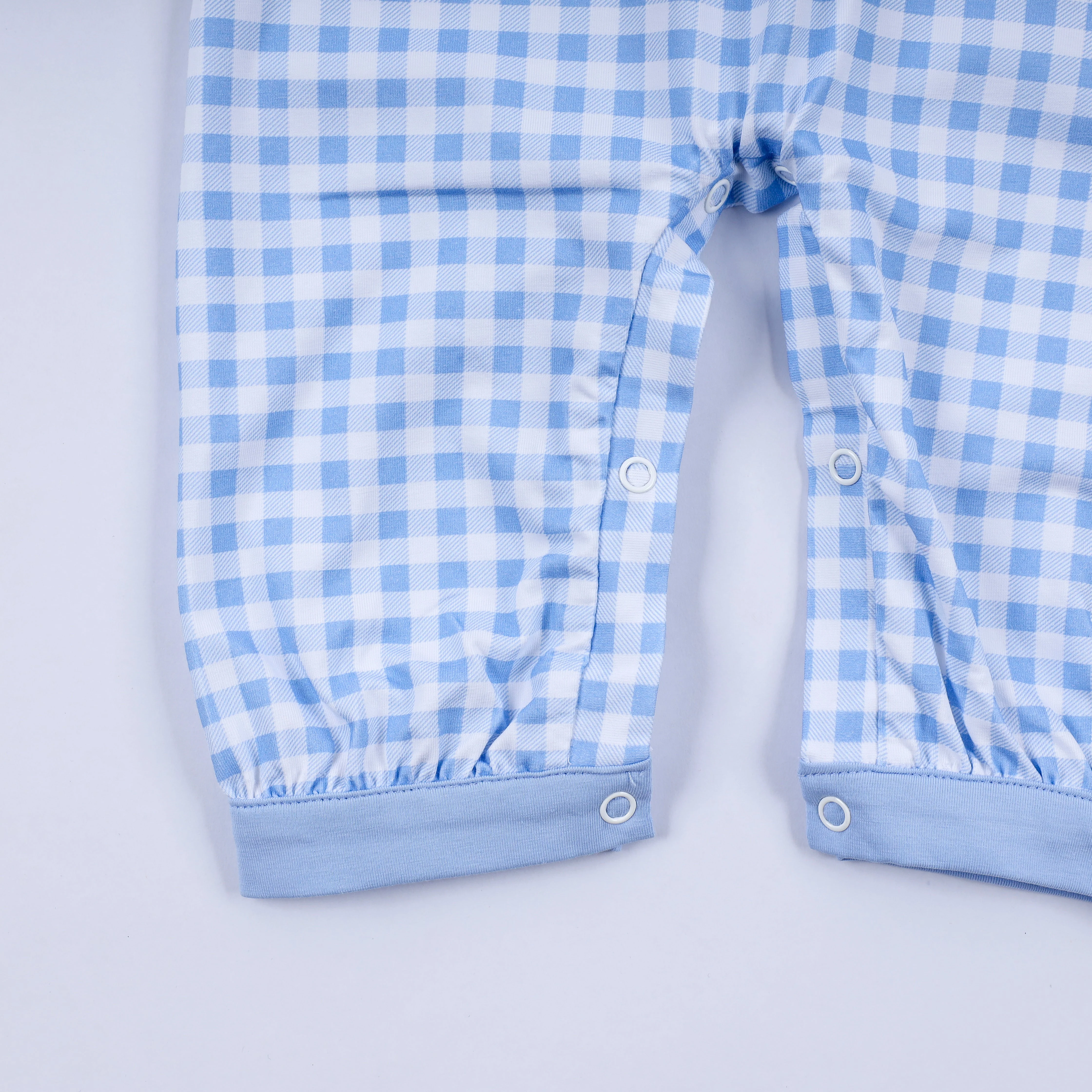 Blue gingerbread hand smocked gingham romper - Image 6