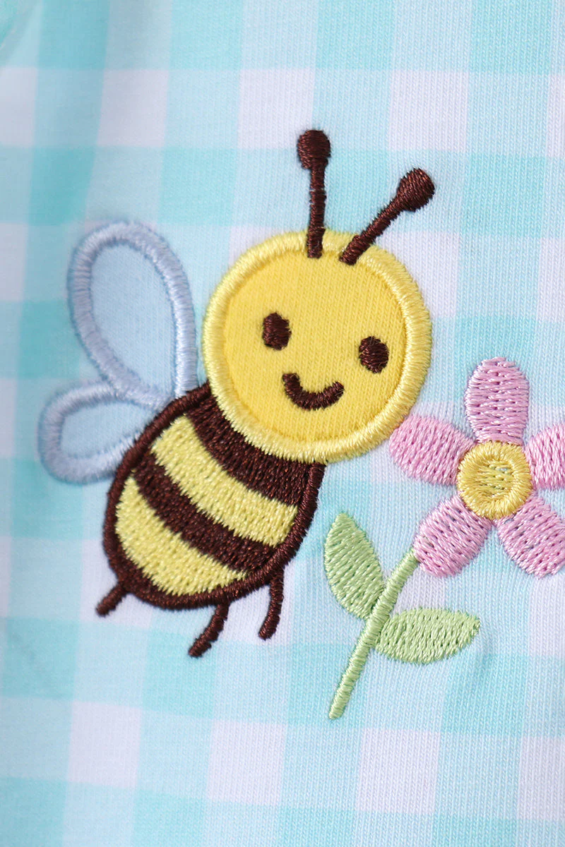Blue gingham  butterfly & bee pocket flutter dress - Image 3