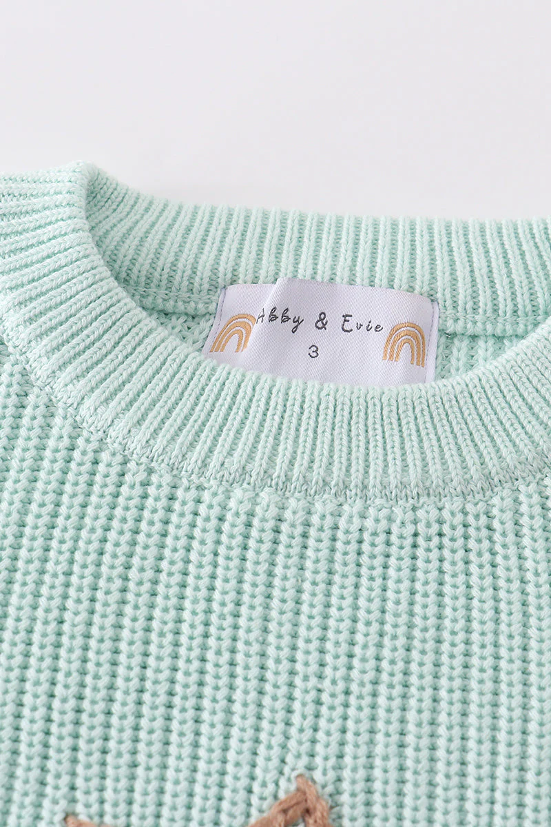 Blue hand-embroidery bunny pullover sweater - Image 3