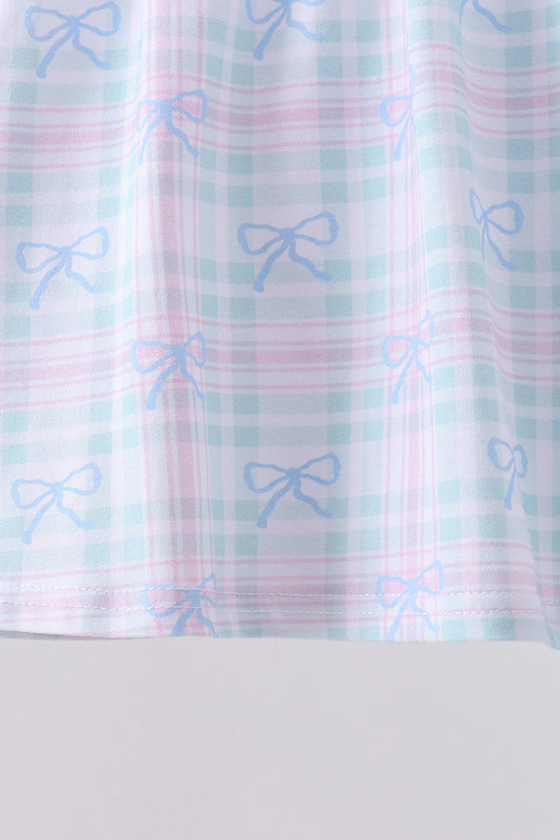 Blue plaid bow floral pants set - Image 4