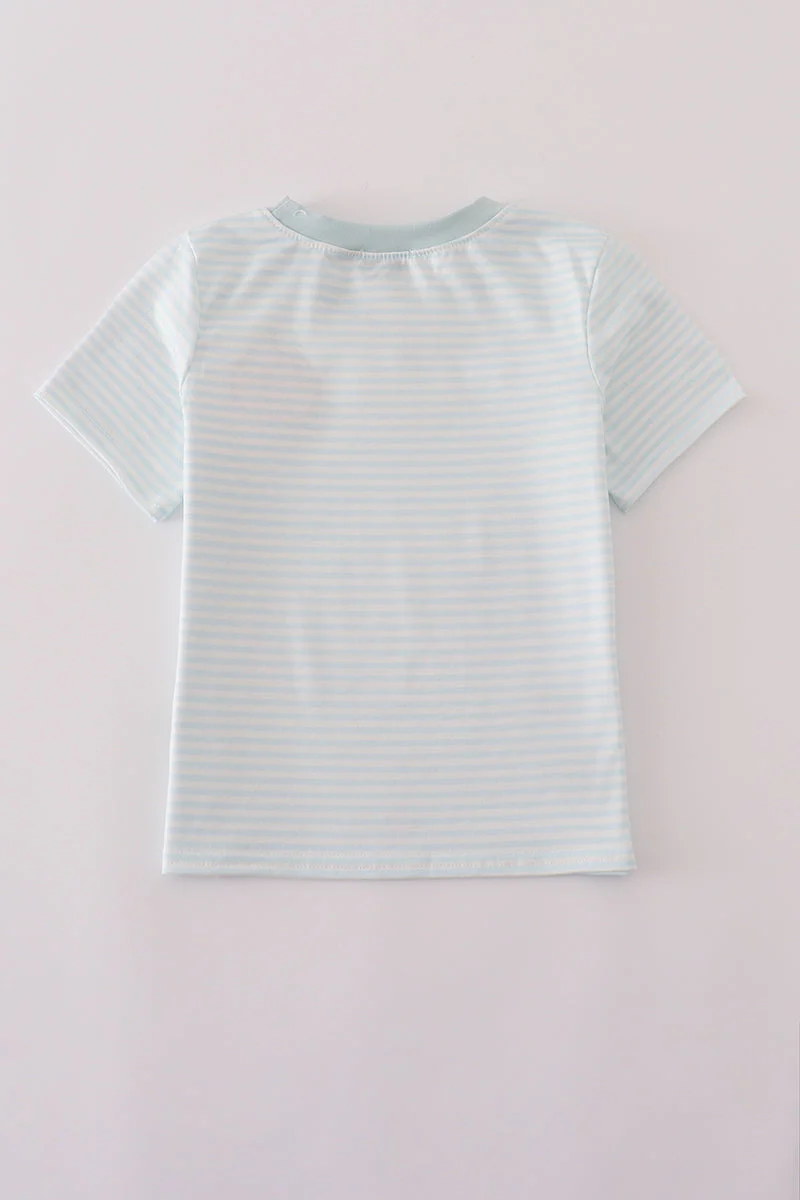 Blue pumpkin embroidery stripe top - Image 4
