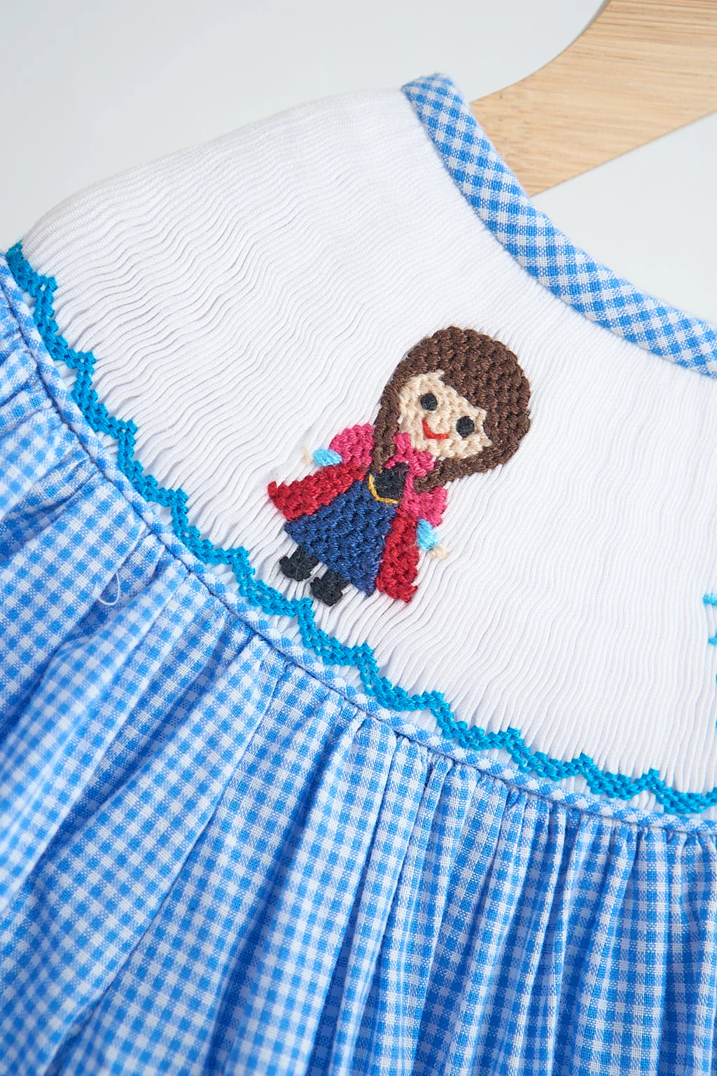 Blue snow princess hand smocked gingham dress - Image 4