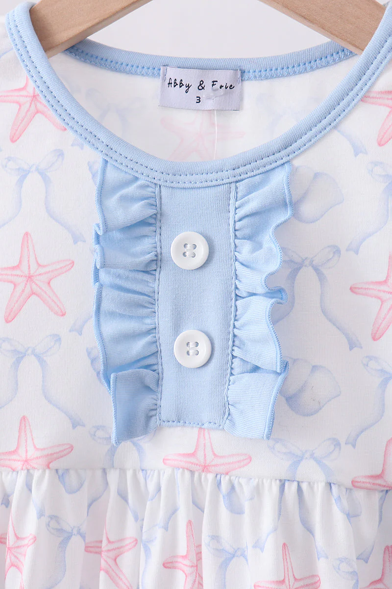 Blue starfish shell ruffle shorts set - Image 3